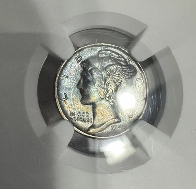 1945 S Mercury Dime NGC MS66 FB FULL BANDS ⭐️🌈Wow Toning! Very pretty!🌈⭐️ - Image 1 of 4