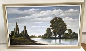 Framed Oil On Canvas 'Landscape Lake Scene' By Robert Lawson - 22.5" x 38.5" - Picture 1 of 12