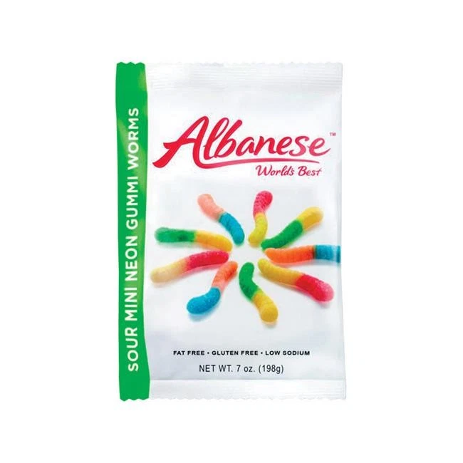 Albanese 9437229 7 oz Mini Neon Worms 5 Sour Fruit Flavors Gummi Candy - pack... - Image 1 of 1