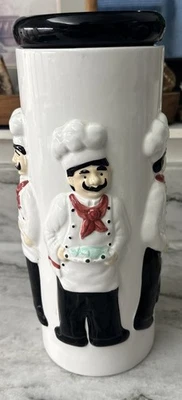 Ceramic Pasta Spaghetti Canister Italian Chef Design  12" x 6" RARE Vintage  - Image 1 of 4