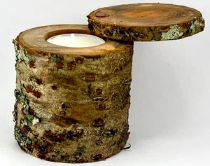 Rustic Primitive Smoky Mountain Oak Wood Tea Light Candle Holder w/ Swivel Lid - Picture 1 of 5