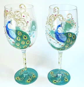 paar NYMPHE PFAU WEINGLÄSER (HANDBEMALT / NEU) - Bild 1 von 7