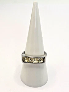 Vintage 60s Ring Crown Trifari Cocktail Silver Tone Crystal Brutalist Retro Sz N - Picture 1 of 9