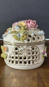 Vintage Dresden Porcelain Floral Potpourri Jar Reticulated Germany4" - Picture 1 of 14