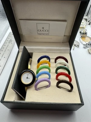 Gucci Interchangeable Bezel Watch W/ 11 Bezels NR Parts Or Repair - Image 1 of 4