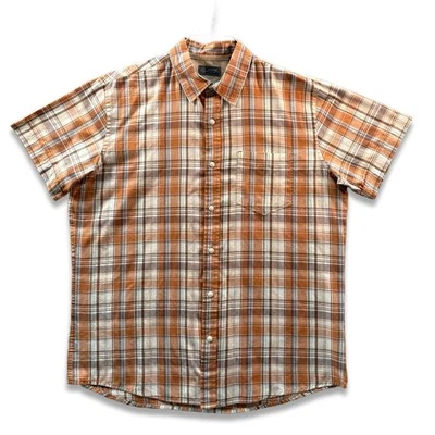 Arrow Orange Plaid Button Short Sleeve Pocketed Cotton Blend Shirt Men's L - Image 1 of 4