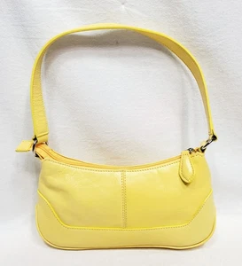“Vintage Y2K Baguette Purse • Genuine Leather Shoulder Bag • Bold Yellow Accent - Picture 1 of 12