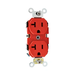 LEVITON 5352-R INDUSTRIAL HEAVY DUTY DUPLEX RECEPTACLE, STRAIGHT, 20A, 125V, RED - Picture 1 of 2