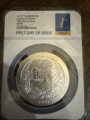 2017-P five ounce 5oz America the Beautiful ATB Ozark Riverways NGC FDOI SP70 - Image 1 of 2