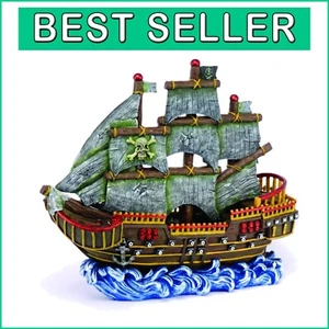 Multicolor Pirate Ship Aquarium Ornament - Safe for Freshwater & Saltwater Tanks - Picture 1 of 10