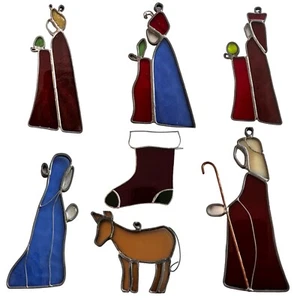 Vintage Artisan Leaded Stained Glass Christmas Ornament (set of 7) Suncatcher - Picture 1 of 8