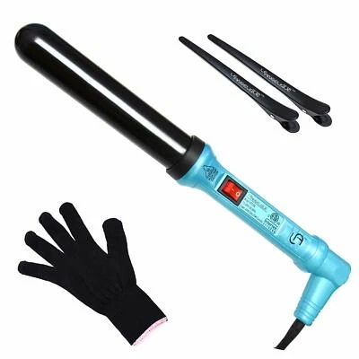 Curling Iron - Le Angelique 1 1/4 inc 32mm Wand with Glove and 2 Clips - Blue - Image 1 of 4