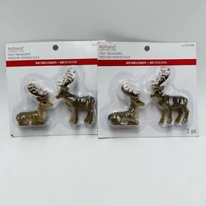 2 Ashland Mini Reindeer Decorations Tiny Treasures Christmas New - Picture 1 of 3