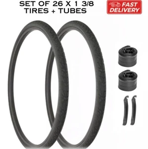 Pair of 26 x 1 3/8 Bicycle Black Tires Inner Tubes Bundle Bike Touring DURO - Picture 1 of 2