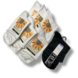 Hue White Roll Top Socks One Size Fits Most 6 Pair With Black Animal Print - Picture 1 of 3
