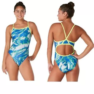 NWT Speedo Women's Royal Blue Cyclone Swirl Flyback One-Piece, Size 8 - Picture 1 of 6