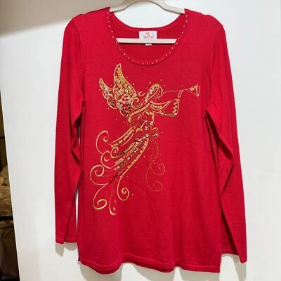 Quacker Factory Women's Red Christmas Angel Sweater w/ Embellishments Size M - Image 1 of 4