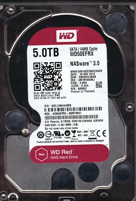 WD50EFRX-68MYMN1 dcm: EBNNHVJMAB s/n: WXL1H DEC 2014 Thailand 5TB SATA 3.5 A4-08 - Image 1 of 3