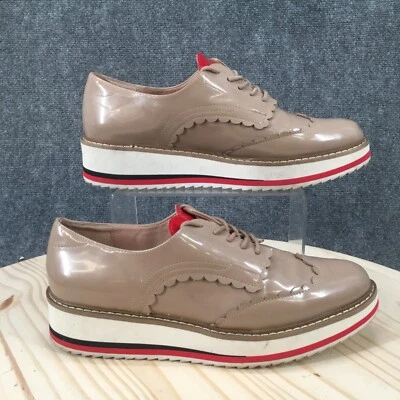 Zara Shoes Womens 40 Oxford Biege Patent Leather Lace Up Casual Comfort Wedge - Image 1 of 4