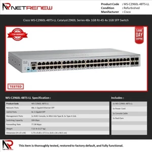 Cisco WS-C2960L-48TS-LL Catalyst 2960L Series 48x 1GB RJ-45 4x 1GB SFP Switch - Bild 1 von 1