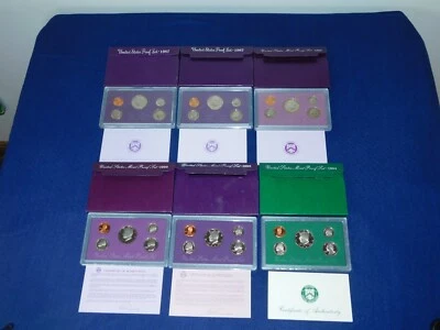 LOT of 6 UNITED STATES MINT PROOF SETS COINS 1987 1987 1988 1990 1992 1994 - Image 1 of 4