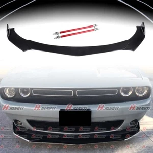 Fits 2008-21 Dodge Challenger SRT Hellcat Front Bumper Lip Splitter + Strut Rods - Picture 1 of 9