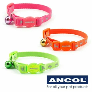 Cat Collar Ancol Safety Buckle Warning Bell Hi-Vis Reflective Green Orange Pink - Picture 1 of 4