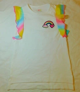 365 Kids Girls Flutter Sleeve Tee Shirt Size 7 White Rainbow Lifts Up NEW - Picture 1 of 2