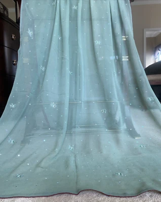 Vintage Sheer Silk Scarf Stole Hand Beaded Artsy OOAK Boho Indie XXL 90x46 Green - Image 1 of 4