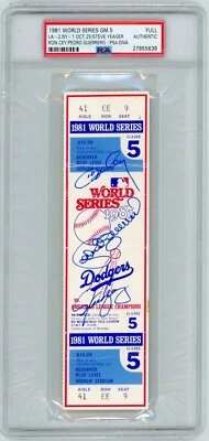 Ron Cey Pedro Guerrero Steve Yeager Signed World Series Ticket *1981 Tri-MVP PSA - Image 1 of 2