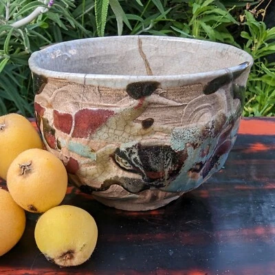 Antigua cerámica japonesa Obori Soma inusual tazón de té Chawan caballo Japón Foto 1 de 4