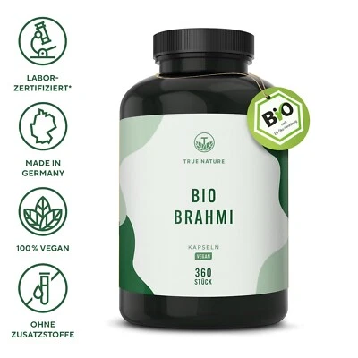 Bio Brahmi - 360 Kapseln - Gedächtniskraut mit Bacosiden - Vegan - TRUE NATURE®