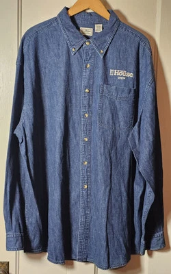LL Bean Denim Shirt Mens XXL Dark Blue Chambray Button-Down This Old House Crew  - Image 1 of 4
