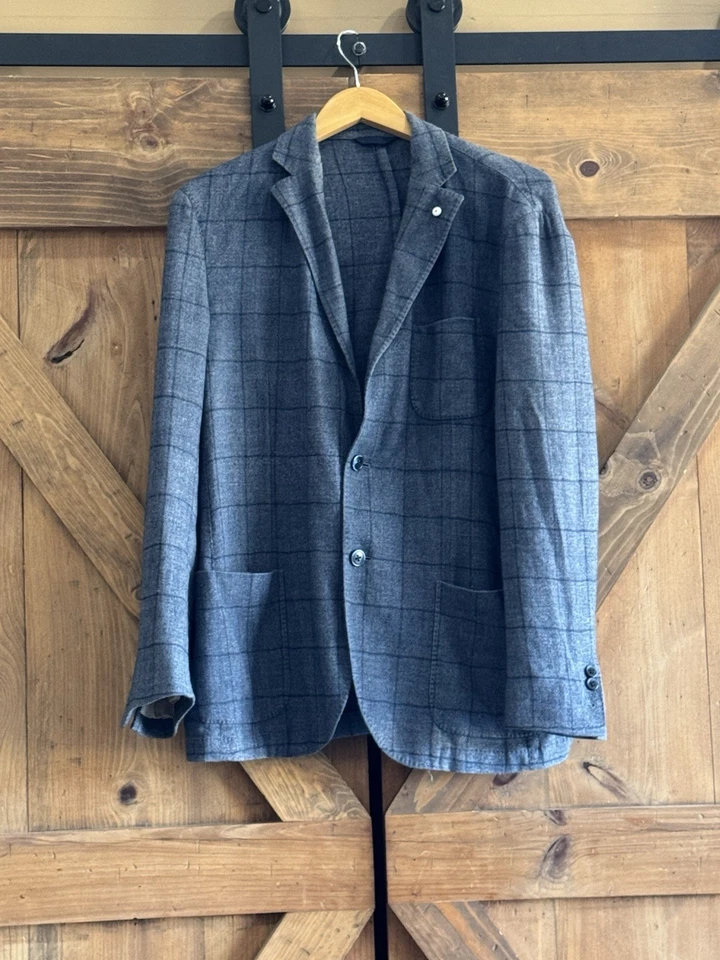 LBM 1911 Mens Luxury Angora Wool Blue  Plaid 2 Button Blazer Jacket US 40R Italy - Image 1 of 4
