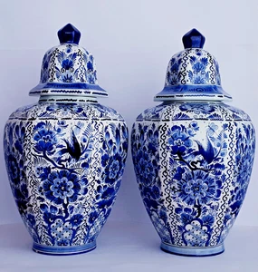 DELFT BLUE & WHITE XL GINGER JAR BALUSTER LIDDED VASE 20.1 INCHES HAND-PAINTED - Picture 1 of 8