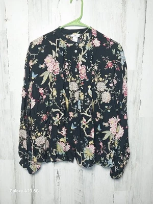 Vestido túnica H&M By GP & J Baker negro estampado floral de pájaros talla 4 abotonados Foto 1 de 4