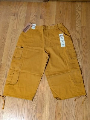 NWT Gold Khaki Extra Long Cargo Shorts Men's sz 30 W/ Drawstring Leg Opening Y2K - Image 1 of 4