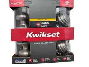 Kwikset Entry Door Knob & Dbl Cyl Deadbolt Security Set Satin Nickel 99920-006 - Picture 1 of 6