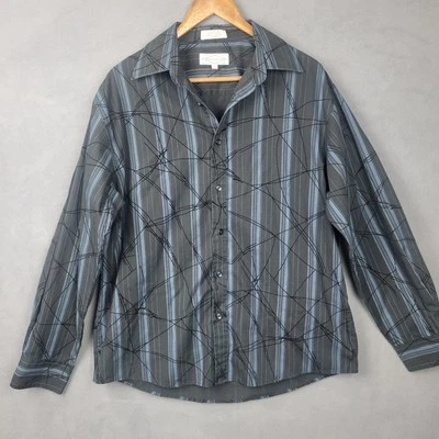 Eighty Eight Shirt Mens Large Black Blue Striped Long Sleeve Button Up Patterned - Image 1 of 4
