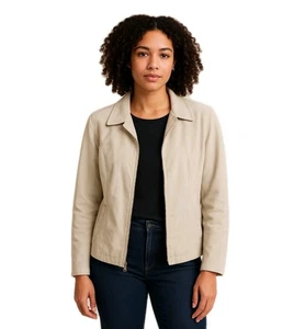 Vintage Y2K Evan-Picone Zip-Up Jacket Beige Neutral Size 12P Career Casual - Picture 1 of 8
