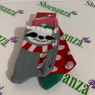 Ugly Christmas Socks Holiday Time Crew 2 Pack Sloth Polka Dot Shoe Size 4-10 - Image 1 of 4