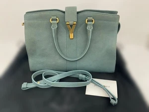 Yves Saint Laurent Cabas Chic Pelle Blu Donna USATO DAL GIAPPONE - Foto 1 di 17