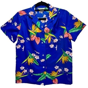 Camisa Floral Hawaiana Azul Vintage - Marca Hookano - Hecha en Hawaii - Talla 12 - Imagen 1 de 13