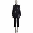 62938 auth BURBERRY black wool LEATHER TRIMMED Double Breasted Coat Jacket 6 XS