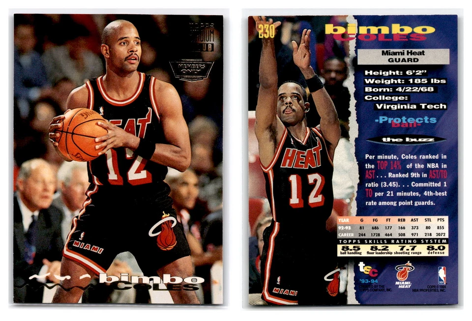 1993-94 Stadium Club Members Only #230 Bimbo Coles - Miami Heat - Image 1 of 1