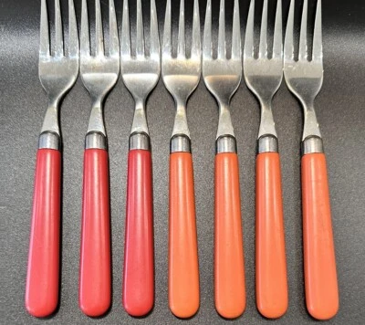 7~ Villeroy & Boch 18/10 Flatware Red Coral Forks 6 1/4" Colored VGUC - Image 1 of 4