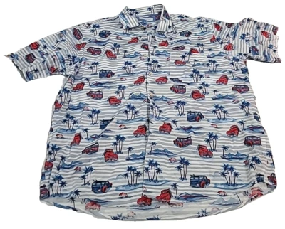 Alex Cannon Mens SS Graphic Button Shirt Sz.2XL/Blue/Palm Tree Print/Surf/Cars - Image 1 of 4