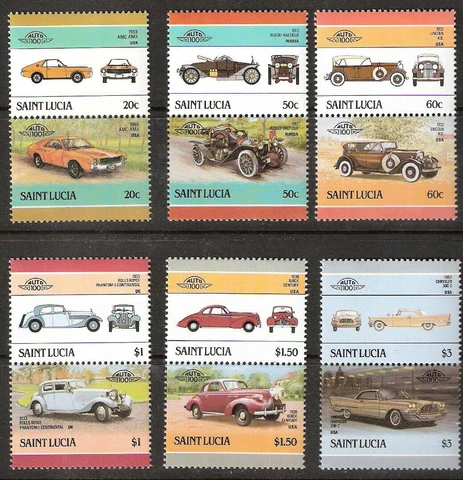 St Lucia Cars - Automobiles Set of 6 PAIRS #350 - 355 Mint NH Complete Cover