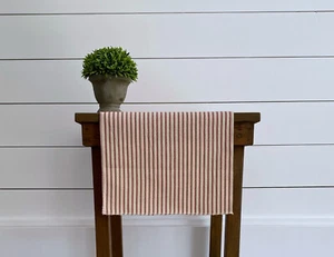 Red Ticking Stripe Table Runner Christmas Home Decor Centerpiece Vintage Linens - Picture 1 of 14