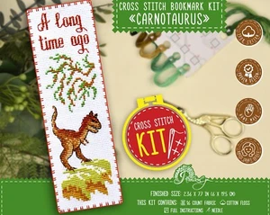 Dinosaur cross stitch kit 'Carnotaurus' Jurassic Period Embroidery Bookmark Kit - Picture 1 of 8